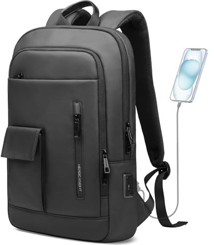 Laptop Rucksack Herren, Leicht Business Wasserdicht Rucksack mit USB-Anschluss Diebstahlsicher Klein Tagesrucksack Multifunktional Backpack für 15,6 Zoll Notebook für Arbeit Schule Uni Reisen-Schwarz