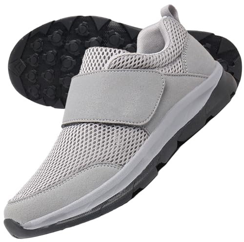 AEHO sans Lacets Chaussures Diabétiques Chaussures Extra-Larges pour Pieds Gonflés Chaussures De Marche Ajustables pour Personnes Âgées Soulagement De La Douleur Au Pied,Gris,43/265mm