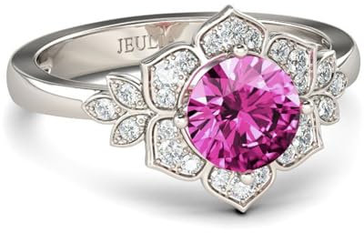 Jeulia 925 Sterling Silber Damenring mit Blumen-Rundschliff Zirkonia Ringe Jubiläums Ewigkeitsring Verlobungsring mit Schmuckschatulle zum Weihnachten, Valentinstag (Ausgefallenes Rosa, 67(21.4))