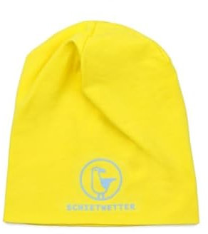 SCHIETWETTER Accessoire Kinder Mütze, Leichte Beanie, Übergangsmütze, dünne Kopfbedeckung, Logo-Print, stretch, warm, einfarbig gelb-light blue 52