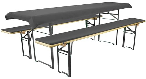 Brandsseller Auflagenset für Bierzeltgarnituren 3-teilig 2 Bankauflagen gepolstert 220x25 cm und 1 Tischdecke 240x70 cm für alle gängigen Festzeltgarnituren Bierbankauflagen Outdoor - Dunkelgrau