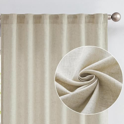 Vangao Rideaux en lin - Longueur : 145 cm - Pour salon, chambre à coucher - Filtration de la lumière - Avec doublure simple en microfibre - 2 panneaux - Flocons d'avoine