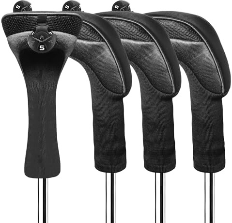 FINGER TEN Copritesta per mazze da golf, copertura lunga per mazze da golf, copertura lunga con etichetta n. intercambiabile, adatta a tutte le mazze ibride in legno, leggere e resistenti (scuro,