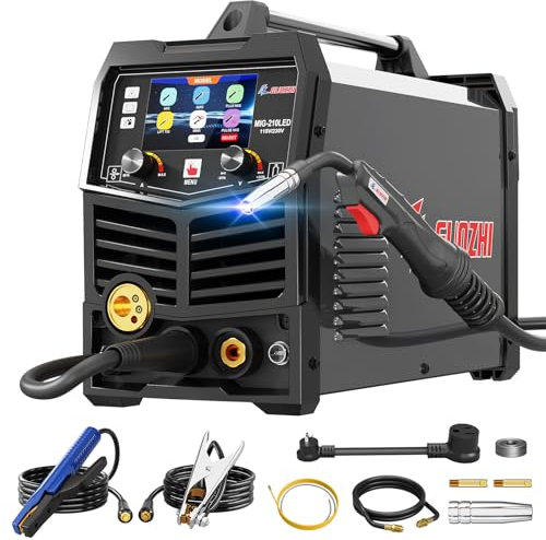 GZ GUOZHI 210A MIG Welder, 8 in 1 Gas MIG/MAG/Gasless Flux Core MIG/Lift TIG/Stick/Spot Welding/Spool Gun, Aluminum Pulse Mig Welding Machine Large LED Display 110V/220V Multi-Process Welder