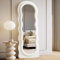 LunaMirror Miroir pleine longueur 160 x 60 cm Miroir mural irrégulier ondulé avec support Cadre en flanelle Ivoire Miroir mural à suspendre pour chambre à coucher entrée
