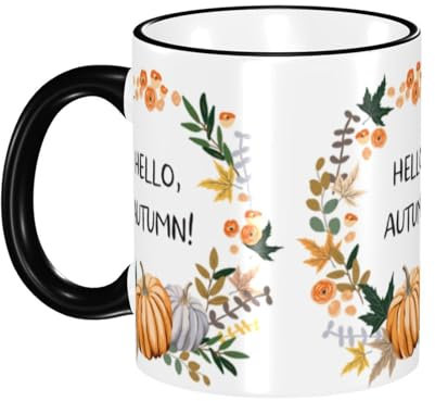 KLMELLMDE Side Colour Hello Autumn Mug,Tea Mug,Coffee Mug,Hot Chocolate Mug 330ml.