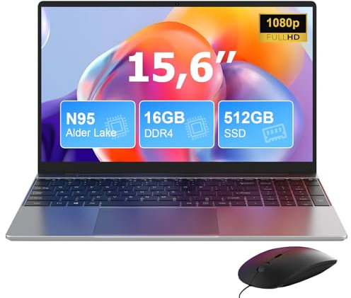 MAXLEGEN Ordinateur Portable 15,6 Pouces, 16 Go DDR4 512 Go SSD, in-tel Quad-Core N95(Jusqu'à 3,40 GHz), PC Portable léger avec Double Wi-FI, BT5.0, USB 3,0, Tapez C, Mini HDMI, Souris Incluse