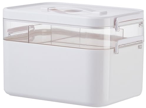 Medicine Storage Box, Double Layers Multi Grid Organiser With Lid, Portable First Aid Cabinet for Home, School, Office (L)