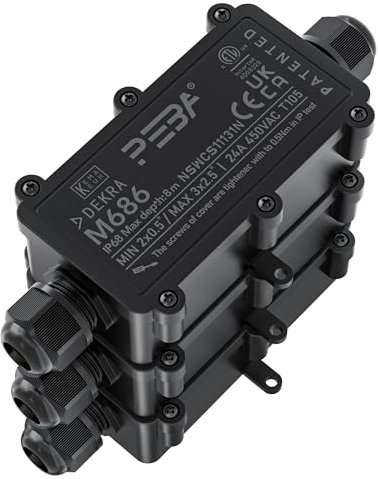 PEBA Abzweigdose,Erdkabel Klemmdose Verbindungsdose, 2 Wege Junction Box, IP68 Wasserdichte Verteilerdose, Kabelverbinder Aussen, Elektrischer Außenverteilerdose, 4mm-12mm, schwarz (3 Stück)