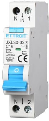 ZOREI Interruttore Magnetotermico Differenziale, 1P+N 220V Da 1 Modulo DIN, RCBO 1P+N 6kA 30mA C16 16A