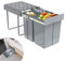 Suusolny Poubelle encastrée de 2 x 10 l + 1 x 20 l, système de tri sélectif, extensible, multifonction, anti-odeurs, accès confortable, pour la cuisine, 48 x 34 x 42 cm - Gris