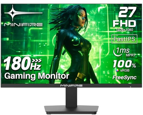 Minifire 27 Inch Gaming Monitor, Fast IPS Panel, 1ms, Gaming Monitor 180Hz, FHD 1080P, 120% sRGB, AMD FreeSync, HDMI&DP, Blacklevel Adjust, VESA Compatible (MFG27F4)