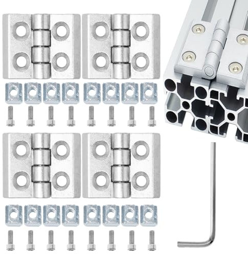 Pilikoll 4 Piezas Plateado Bisagra M4 para Perfil de Aluminio 2020 Bisagras de Puerta para Puertas Bisagras de Aleación de Zinc para Mesas Plegables, Armarios, Guardarropas, Muebles
