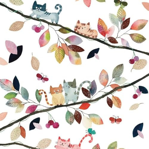 20 Servietten Herbst Katzen im Herbstbaum als Tischdeko. Papierservietten mit Motiv. Auch für Decoupage und Serviettentechnik 33x33cm