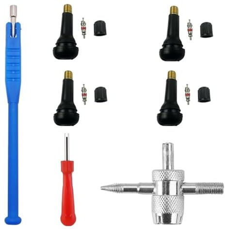 COZERI 7 Pièces Démonte Valve Pneu, Outil pour Noyaux Tubeless Auto & Moto | Kit complet pour valves tubeless et noyaux, pratique pour montage et entretien des pneus