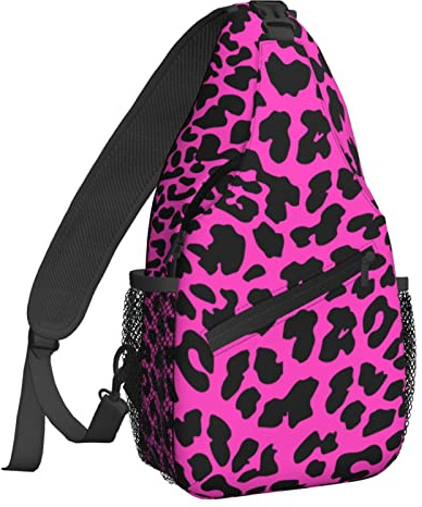 EujGvboU Borsa a tracolla da donna con lupo galassia borsa a tracolla casual zaino da uomo borsa da petto palestra ciclismo viaggi escursionismo, Rosa leopardato., 7.5 X 3.5 X 15.3 Inches