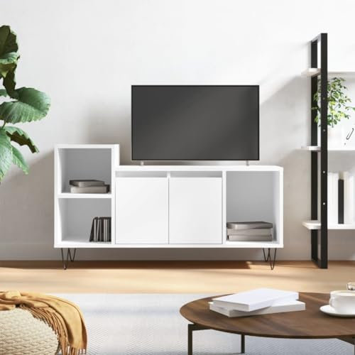 puraday Mobile per TV, soggiorno, materiale in legno, 100 x 35 x 55 cm, bianco lucido, per camera da letto, stereo, elegante mobile TV a 5 scomparti