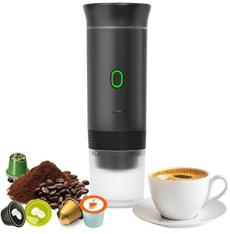 Bostar Machine à café portable, 3 en 1, machine à expresso électrique portable, chauffage rapide, compatible avec les petites capsules de café moulu (Noir)