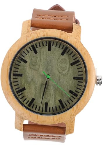 PACKOVE Reloj De Madera Natural para Hombre Reloj Casual De Cuero Diseño y Elegante