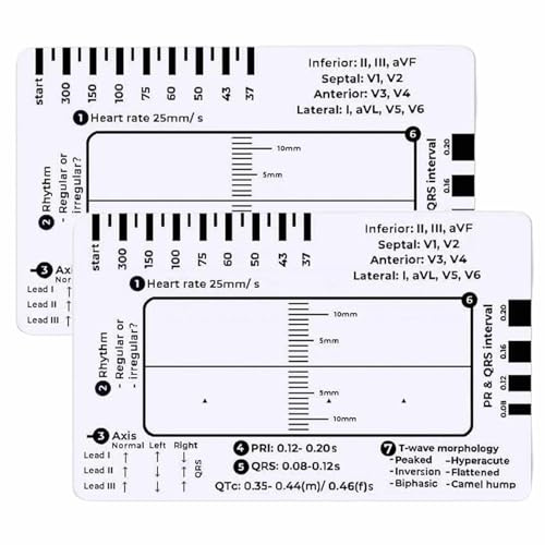 EKG-Lineal mit 7 Schritten, transparentes EKG-Lineal, EKG/EKGs, leicht gemacht durch Einhaltung eines 7-Schritt-Plans, Taschengröße 8,6 cm x 5,4 cm, ideal für Studenten, Sanitäter, Rettungskräfte,