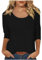 Womens Casual 3/4 Sleeve Scoop Neck Tee Shirts Solid Color Basic Top Blouses