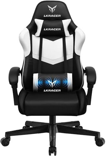 GTPLAYER Gaming Chair, Massage Ergonomic Computer Chair with Lumbar Support Height Adjustable Gaming Chair with 360°-Swivel Seat and Headrest for Office