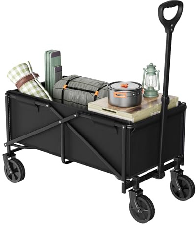 WOLTU Faltbarer Rollwagen, Räder mit Bremsen für alle Gelände, Schwarz | 150 kg, Gartenwagen, Verstellbarer Griff, für den Außenbereich, Gartenarbeit, Camping, Einkaufen, Strand