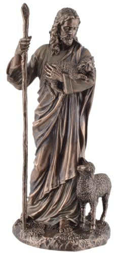 Jesus als guter Hirte, aus Kunststein, von Hand bronziert und coloriert, Veronese Kollektion,708-78276