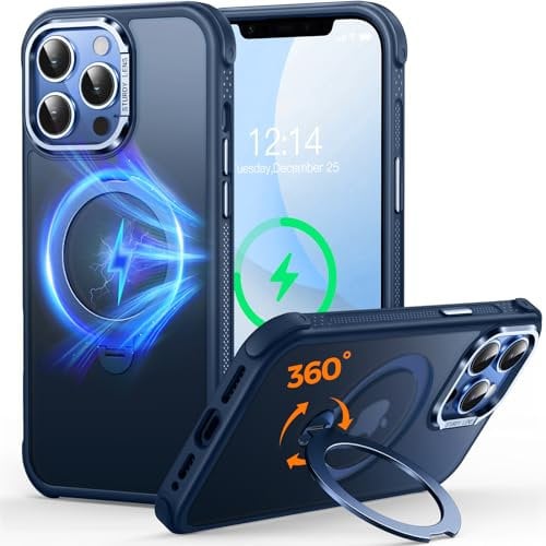 O3 Mag-Ständer Entwickelt für iPhone 12 Pro Max Hülle mit 360°Ständer,[Kompatibel mit MagSafe][Super Hautgefühl] Durchscheinende Matte Magnetische Schlanke Handyhülle 6,7,Matt Blau