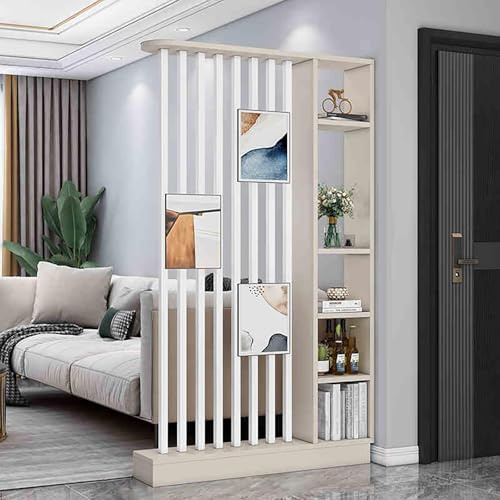 Boden-Wandsäulen-Trennwand-Raumteiler, DIY moderne Raumtrennwand, Sichtschutz, Veranda-Trennsäule, bodenstehend (mit Regal), Holzlatten-Trennwand, Veranda-Dekoration, geeignet für Teehaus/Café.(E,120c