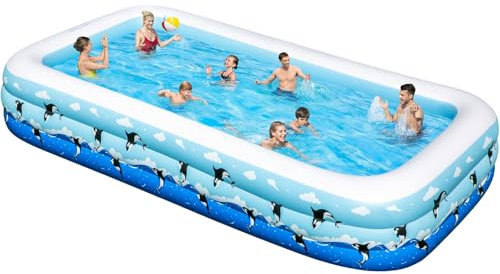 Extra großer aufblasbarer Pool für Kinder und Erwachsene, 368,3 x 188 x 55,9 cm, volle Größe, Familien-aufblasbarer Pool, übergroßer Pool über dem Boden für Hinterhof, Haus, Garten, Rasen, drinnen und
