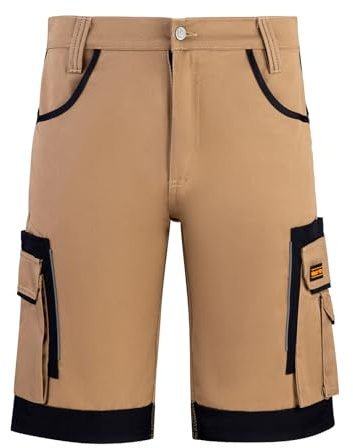 WrightFits Men Cargo Shorts -Work Shorts Safety Combat Summer Shorts - Multi Pockets - Triple Stitched - Durable Workwear (UK, Waist, 28, Regular, Regular, Khaki)