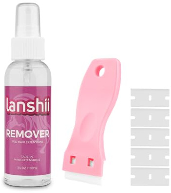 Lanshii Kit de extensión de cinta adhesiva de 100 ml, raspador de cinta de extensión de cabello con maquinilla de afeitar de plástico para quitar etiquetas, cinta de extensión de cabello disolvente