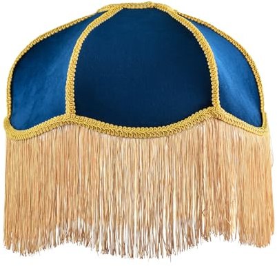 Classic Vintage Victorian Domed Lamp Shade in Midnight Navy Blue Soft Velvet | Gold Embroidered Trims | 36cm Diameter by Happy Homewares