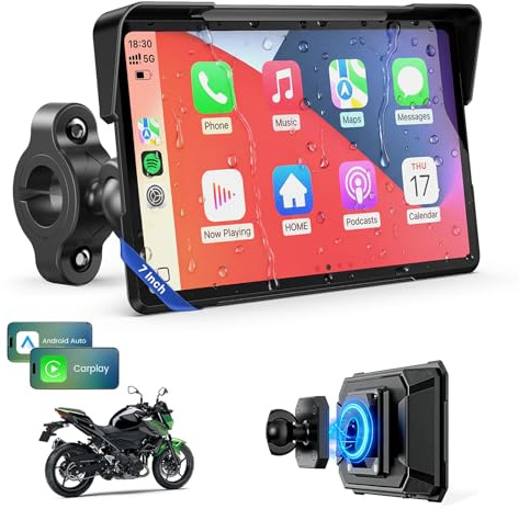 WonVon 7 Zoll Motorrad Carplay Display Motorrad Navigationsgeräte mit Motorrad Navi CarPlay & Android Auto Wasserdicht Motorräder Display mit Bluetooth Sprachassistenten Magnetische Halterung