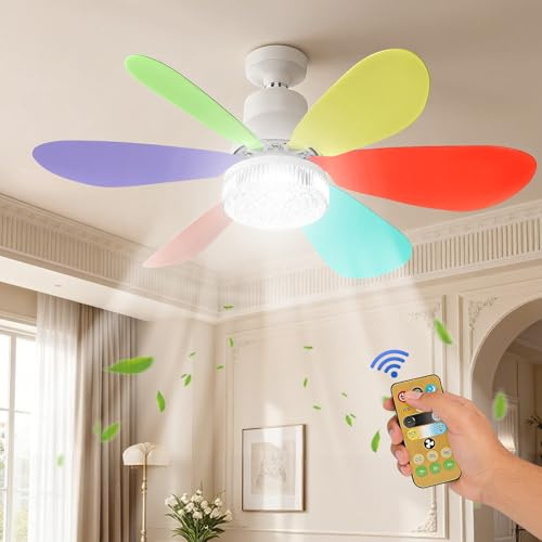 Ceiling Fans with Lights and Remote, E27 20.5 Ceiling Fan Light with Crystal Lampshades, 40W 3000-6500K 3-Color 3-Speed, 1H/2H/4H Timer, Stepless Dimmable, Small Fan Lights Ceiling for Bedroom
