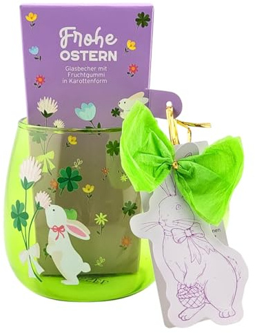 Hussel Glasbecher Hase Frohe Ostern mit Fruchtgummi-Karotten, 60g