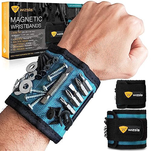 WIZSLA 2-Pcs Magnetic Wristband for Holding Screws, Magnetic Tool holder, Gift Idea for Construction Worker, Handyman, Mechanic – Cool Gadget Gift for Men and Women