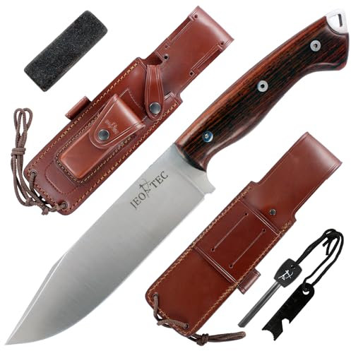 JEO-TEC Nº37 Coltello da Sopravvivenza, Caccia, Outdoor, Campeggio - Lama in Acciaio Inox MOVA - Custodia in Pelle per Cintura Multi-posizionale - Fatto a Mano in Spagna