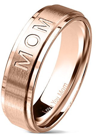 Bungsa 60 (19.1) rosegoldener Damen-Ring MOM Mama rosé Edelstahl I mit Gravur Love you Mom I Liebesbeweis für Mütter