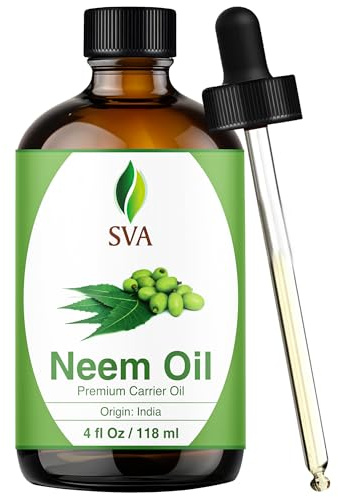 SVA Neem Seed Oil - 4 Fl Oz – 100% Natural Cold Pressed - for Face, Skin Care, Hair Care, Scalp Massage & Body Massage – Carrier Oil with Dropper