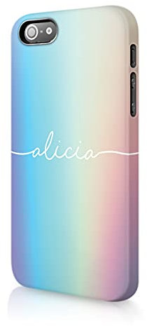 Personalised Compatible with iPhone 5 / 5s / SE 2016 Tirita Hard Case Cover PRINTED GLITTER, NOT REAL GLITTER Holographic Iridescent Print Rainbow Psychedelic Pastel Colours Custom Initials Name