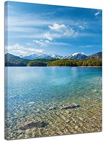 Bilderdepot24 Bild auf Leinwand | Eibsee und Zugspitze in 30x40 cm als Wandbild | Wand-deko Dekoration Wohnung modern Bilder | 211419