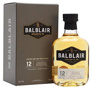 BALBLAIR - 12 Ans - Whisky Single Malt - 46 % Alcool - Origine : Écosse/Highlands - Notes de Citron & Vanille - A déguster pur - 70 cl