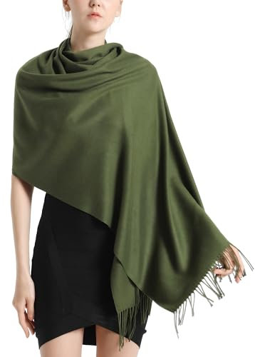 vimate Travel Scarf, Soft Plain Color Dark Green Pashmina Shawl Wrap for Womans/Ladies(UK-Dark Green)
