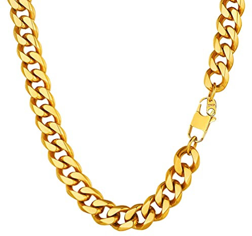 PROSTEEL Herren Hip-Hop Kette 12mm breit Panzerkette Halskette 55cm/22 in. 18k vergoldet kubanische Gliederkette Link Chain Necklace trendig Schmuck Accessoire für Männer Frauen