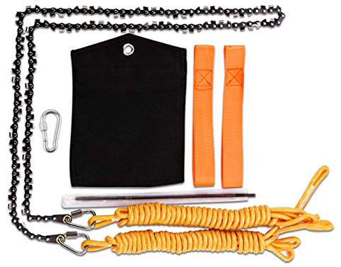 Survival Taschen-Kettensäge reicht Baum hohe Gliedmaßen und Klingen auf beiden Seiten. Beste faltbare Hand-Kettensäge für Ihr Camping, mit Seilen, Wurfgewichtbeutel. 48IN Pocket Chainsaw