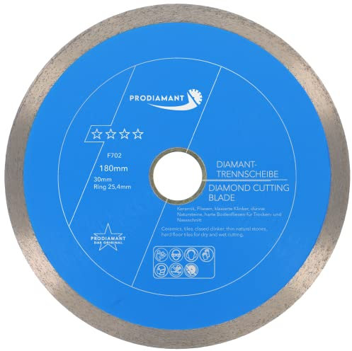 PRODIAMANT Professional diamond cutting disc PRORIM 180 mm x 30/25.4 mm will not break out with glazed tiles porcelain stoneware ceramic