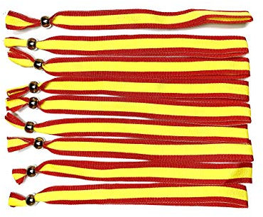 Pack 10 Pulseras Cinta Bandera España - Pulsera de Tela para Hombre y Mujer - Tamaño Ajustable Mediante Pasador - Fácil de Poner o Quitar - Colores España