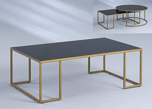 M2 Kollektion Matteo 2 Couchtisch/Sofatisch, Glas, Gold/schwarz, 102x36x61cm